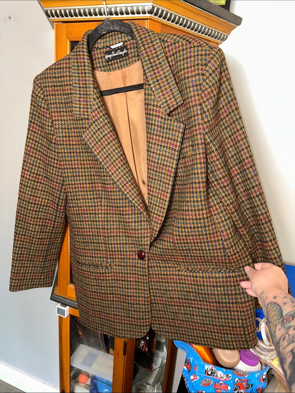 Women's Multi-Color Houndstooth Blazer Jacket 100% Wool